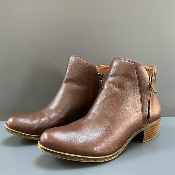 Lucky Brand Shoes - Lucky Brand Brenon Brown Leather Double Zip Ankle Booties